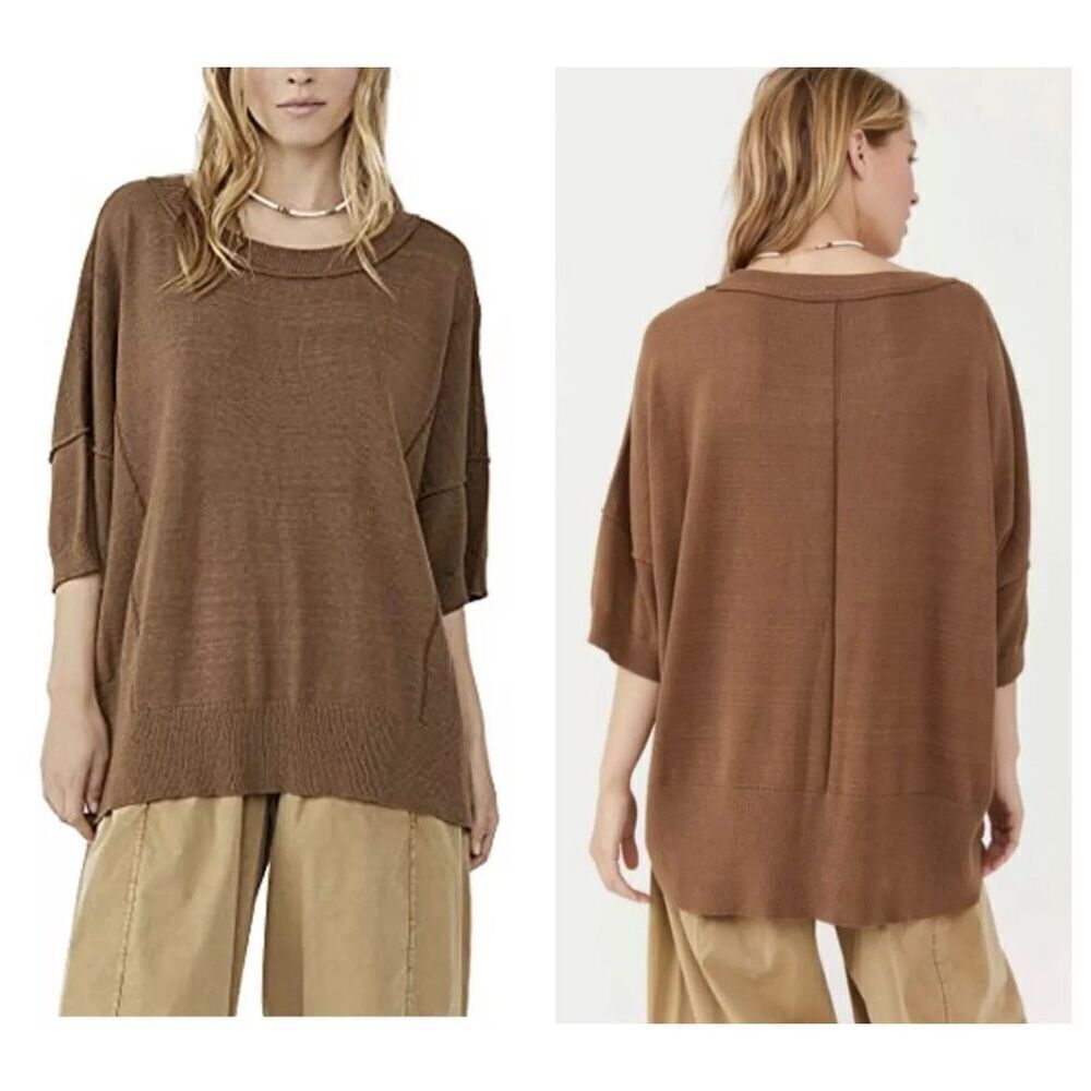 Free People Work From Home Pullover Sweater Top Mushroom